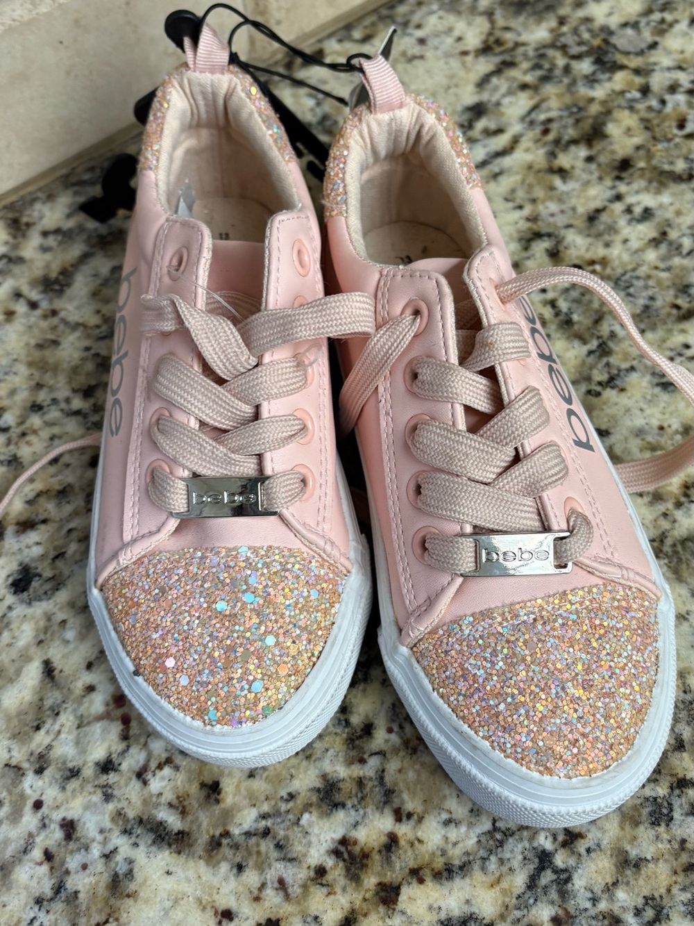 bebe Pale Pink Glitter Toe Lace-Up Kids Sneakers